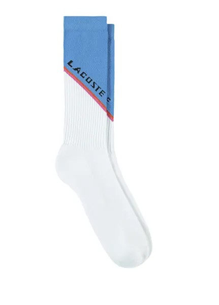 Белые длинные носки унисекс с цветными блоками Lacoste