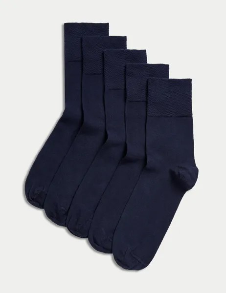 5 пар носков до щиколотки с высоким содержанием хлопка Marks & Spencer, темно-синий