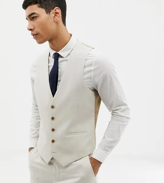 Приталенный жилет из ткани с добавлением льна Farah wedding эксклюзивно для ASOS-Светло-бежевый