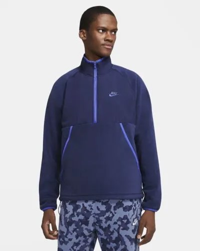 Утепленный флисовый пуловер Nike с половинной молнией (мужской размер M), топ обычного кроя синего/темно-синего цвета