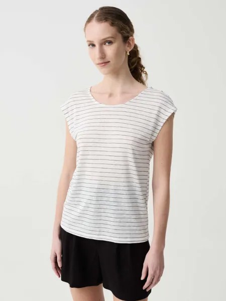Полосатая футболка с вырезом и узлом Ovs, цвет white/black