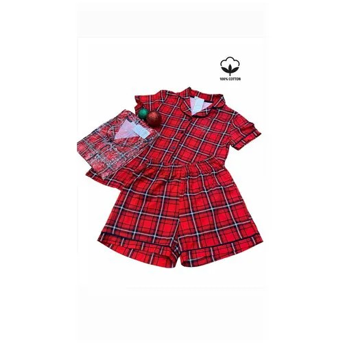 Пижама Milana, шорты, рубашка, застежка пуговицы, короткий рукав, размер 48, красный