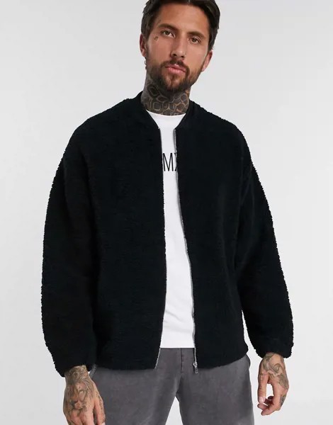 Черный плюшевый oversized-бомбер ASOS DESIGN