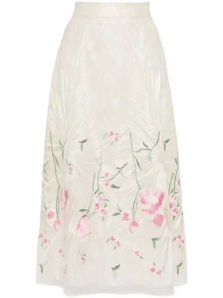 Elie Saab юбка из тюля с цветочной вышивкой, белый