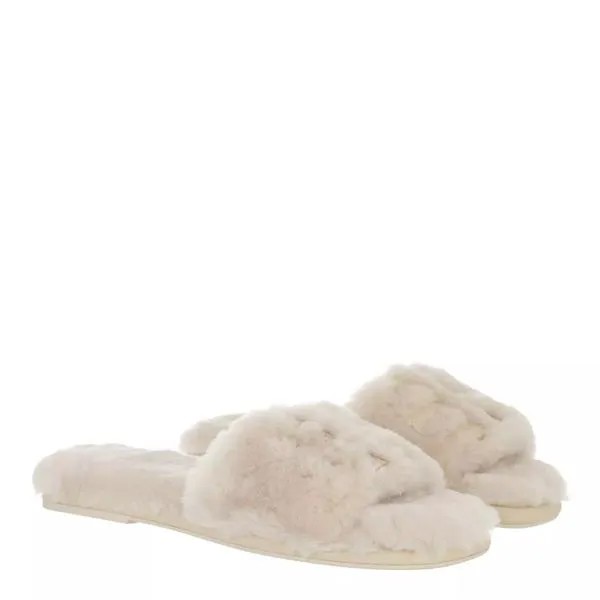 Сандалии double t shearling slide natural dulce de leche Tory Burch, бежевый