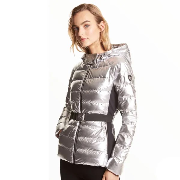 Куртка Michael Michael Kors Belted Metallic Puffer, серебряный