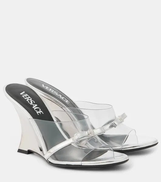 Мюли из ПВХ Gianni Ribbon 95 на танкетке Versace, цвет transparent+siver-palladium