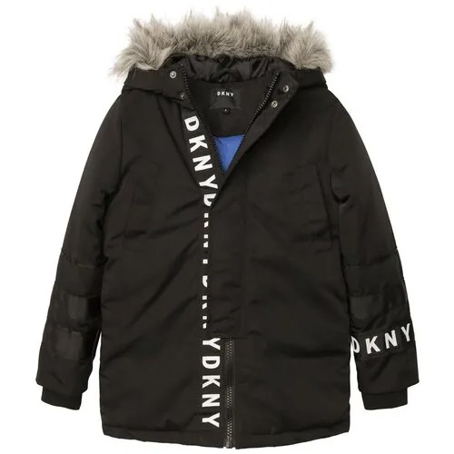 Парка DKNY демисезонная, капюшон, размер 140, черный