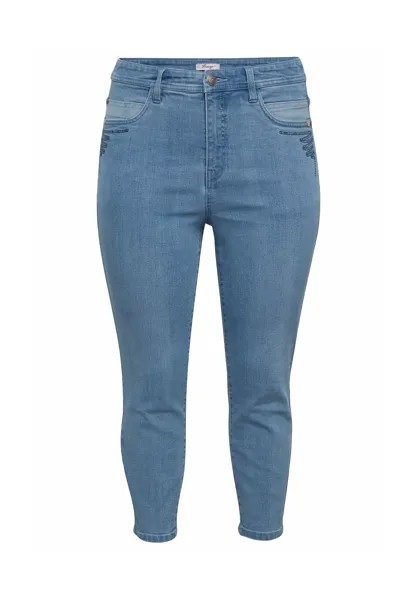 Джинсы длиной 7/8 с вышивкой спереди sheego, цвет Light Blue Used Denim