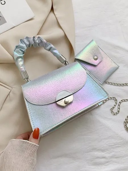 Женская искусственная кожа, 2 предмета, цепочка Gradient Crossbody Сумка, сумка-портфель Сумка