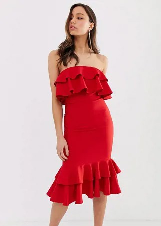 Красное трикотажное платье миди с оборками Chi Chi London Tall-Красный