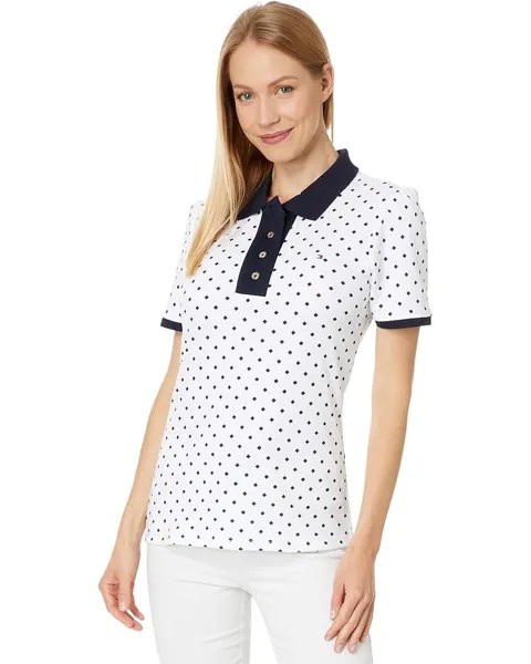 Поло Tommy Hilfiger Puff Sleeve Dot Interlock Polo, цвет Bright White/Sky Captain