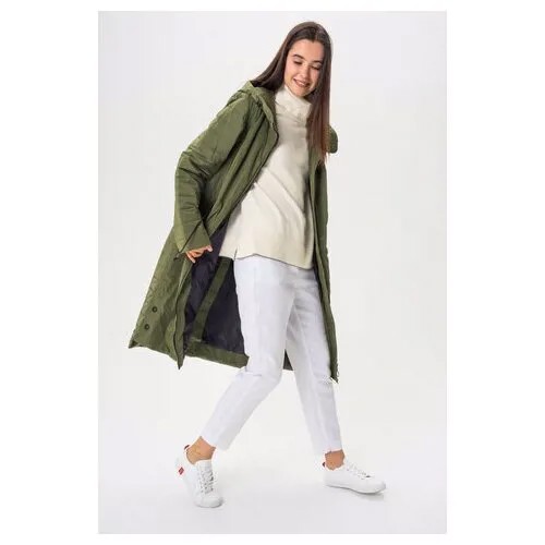 Практичное и стильное пальто с капюшоном 4У-9028-112 ElectraStyle Зеленый олива 52/164 164, 52 Женский Однотонный
