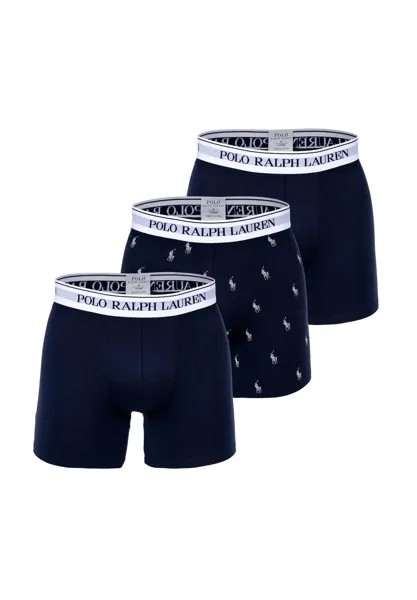 Мужские боксеры, 3 шт. в упаковке - BOXER BRIEF - 3 PACK, хлопок стрейч, пояс с логотипом RALPH LAUREN, темно-синий
