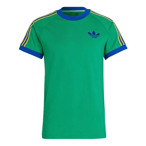 Футболка Men's adidas originals Cali Tee Pattern Stripe Printing Ribbed Round Neck Short Sleeve Green T-Shirt, зеленый