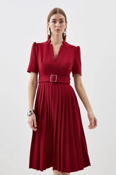 Миниатюрное приталенное структурированное платье миди из крепа Forever со складками Karen Millen, красный