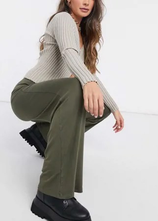 Базовые брюки с завышенной талией и широкими штанинами цвета хаки Flounce London-Зеленый