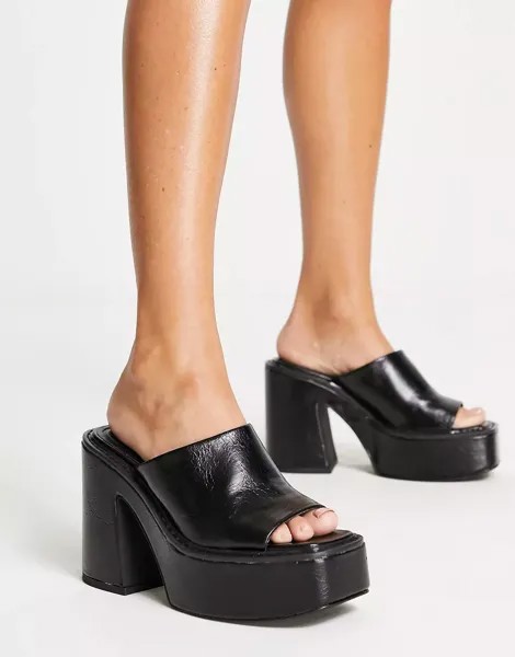 Мюли Pull&Bear faux leather platform, черный