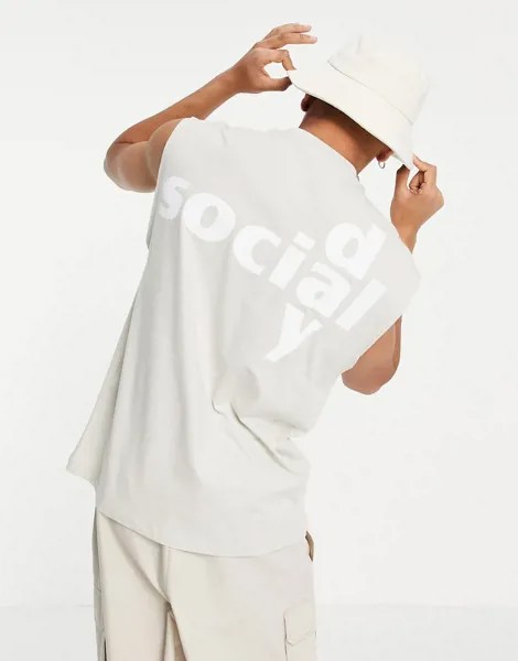 Светло-серая майка в стиле oversized с принтом логотипа ASOS Daysocial-Серый
