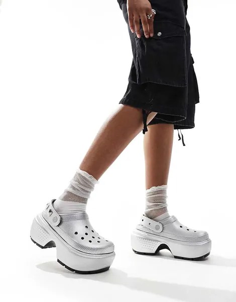 Серебристые металлические сабо Crocs Stop