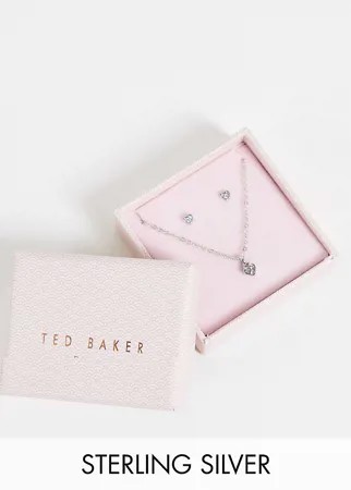 Серебристый подарочный набор из ожерелья с подвеской-сердечком и серег в виде гвоздиков-сердечек Ted Baker Naneena Nano-Серебряный