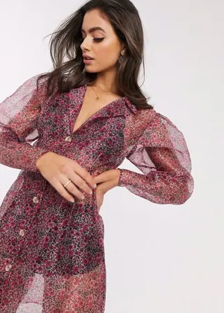 Платье-рубашка из органзы с цветочным принтом Unique21-Многоцветный