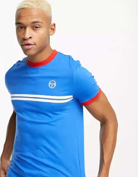 Синяя футболка с полоской на груди Sergio Tacchini Supermac