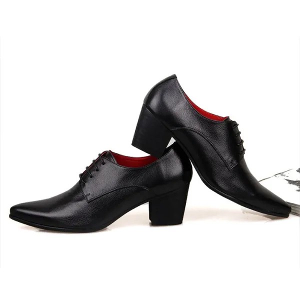 Туфли мужские из натуральной кожи, заостренный носок, высокий каблук, английский стиль, Повседневная модная дышащая обувь
