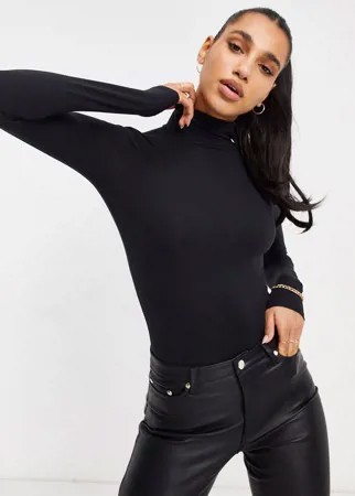 Черное боди с отворачивающимся воротником и длинными рукавами Spanx-Черный