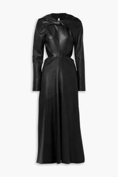 Кожаное платье миди с закрученной передней частью и открытой спиной Victoria Beckham, черный