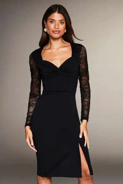 Кружевное корсетное платье с длинными рукавами и завязками в форме сердечек Lipsy, черный