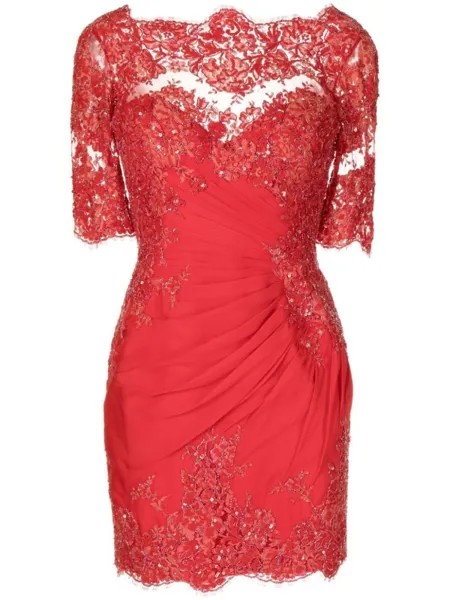 Zuhair Murad кружевное платье мини со сборками, красный