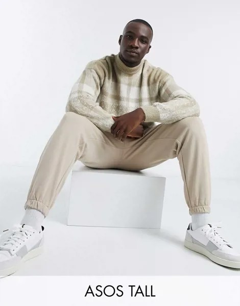 Бежевый фактурный джемпер в клетку с эффектом омбре ASOS DESIGN Tall-Neutral