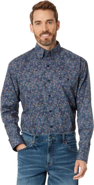 Рубашка George Strait Long Sleeve One-Pocket Print Wrangler, цвет Navy/Tan/Burgundy