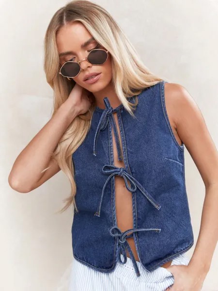 Рубашка без рукавов с открытым передом и галстуком-бабочкой Missguided, синий