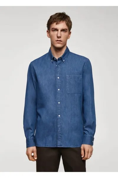 Рубашка стандартного кроя из хлопка шамбре Mango, синий