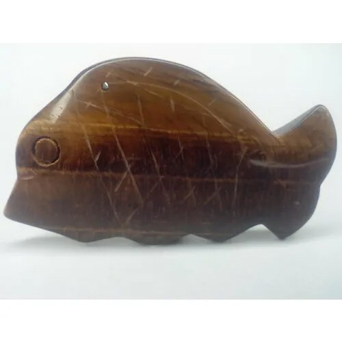 Рыбка из натурального камня, фигурка, кулон, подвеска рыба из камня тигровый глаз, длина 5,3 см