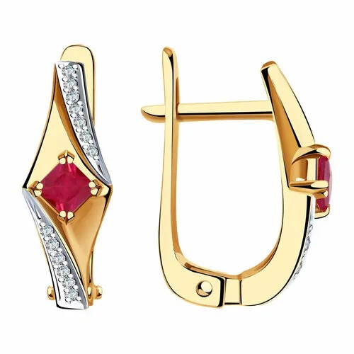 Серьги АЛЕКСАНДРА, золото, 585 проба, рубин, бриллиант, длина 1.7 см