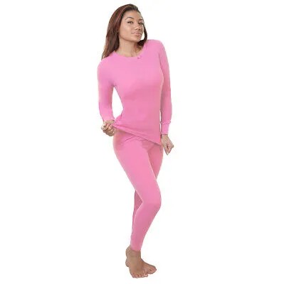 Женское хлопковое вафельное трикотажное термобелье Стрейч Рубашка и брюки Светло-розовый M