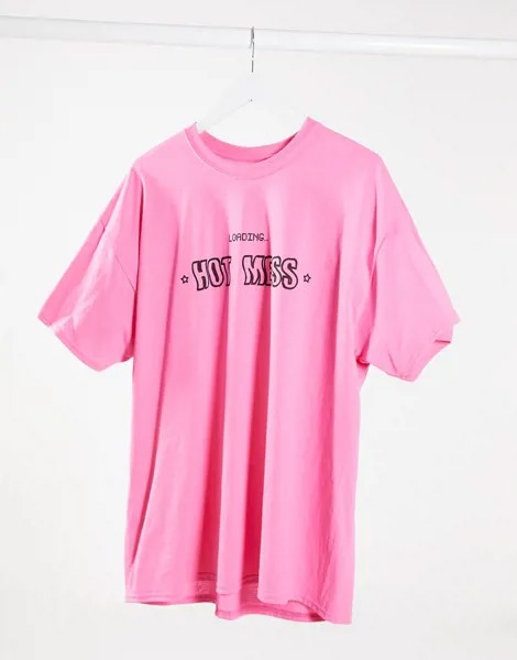 Розовая oversized-футболка с надписью 