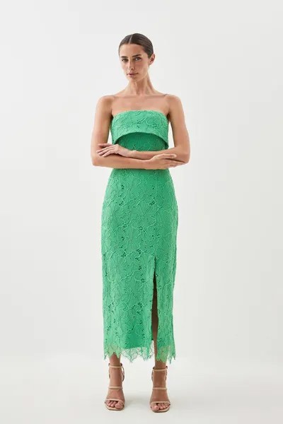 Кружевное тканое платье миди-бандо Karen Millen, зеленый