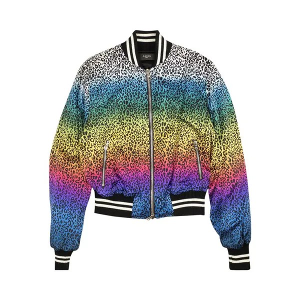 Куртка Amiri Silk Rainbow Leopard Bomber 'Black', черный