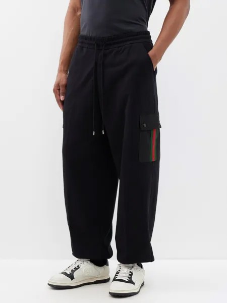 Спортивные брюки из хлопкового джерси с карманами-карго Gucci, черный