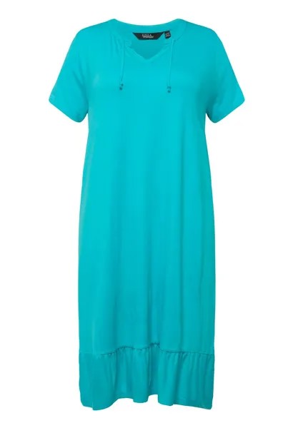 Платье из джерси SPLIT NECK SHORT SLEEVE MIDI Ulla Popken, бирюзовый