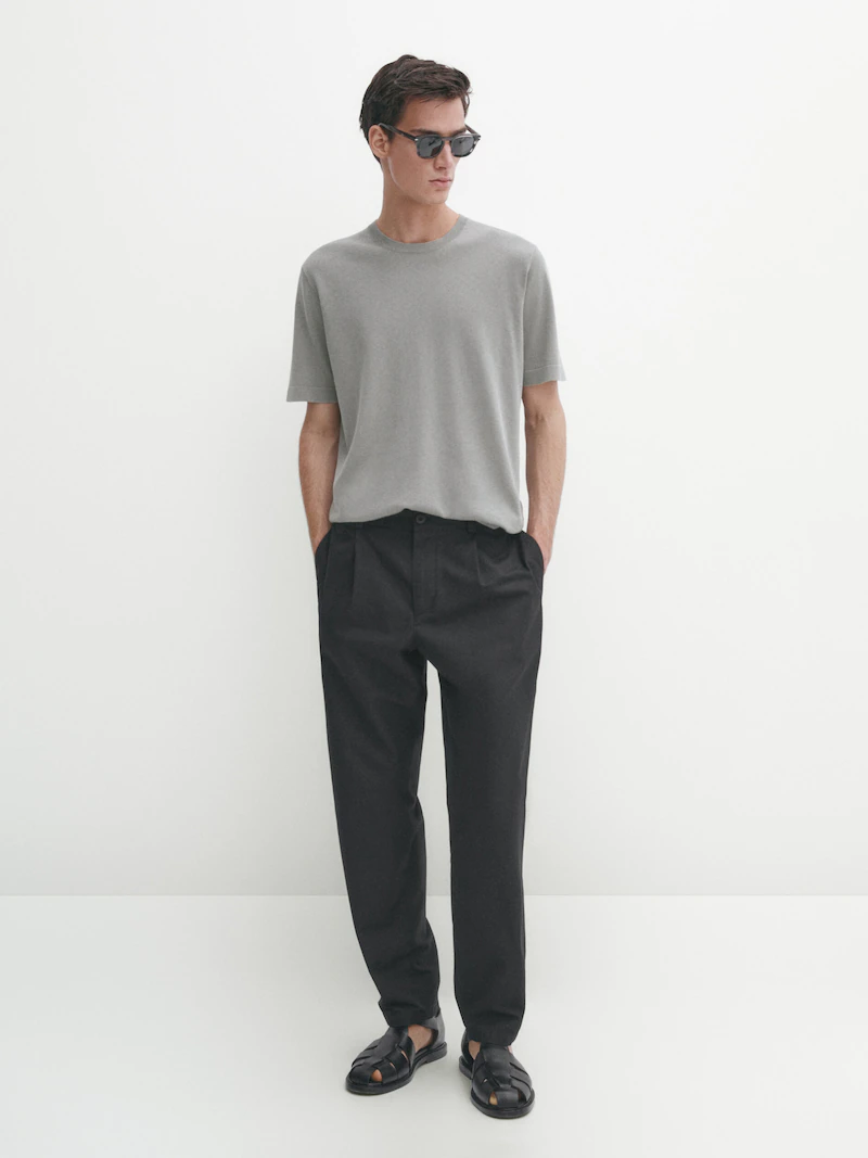 Трикотажная футболка с круглым вырезом и короткими рукавами Massimo Dutti, серый