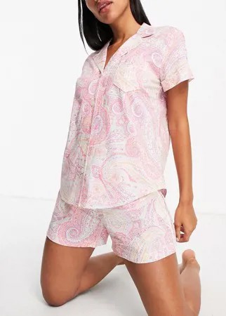Пижамный комплект с шортами с узором розового цвета Lauren by Ralph Lauren-Розовый цвет