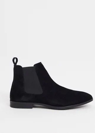 Черные замшевые ботинки челси с черной подошвой ASOS DESIGN-Черный
