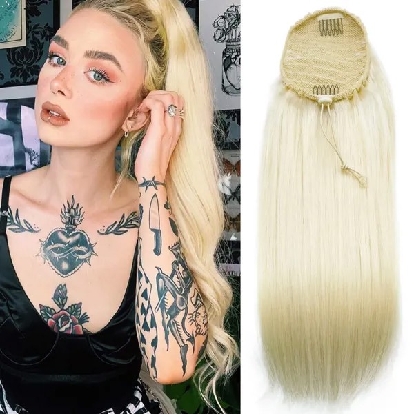 Alipretty кулиска 613 блонд прямой конский хвост бразильские волосы для наращивания заколка для конского хвоста человеческие волосы для женщин 10-24 дюйма