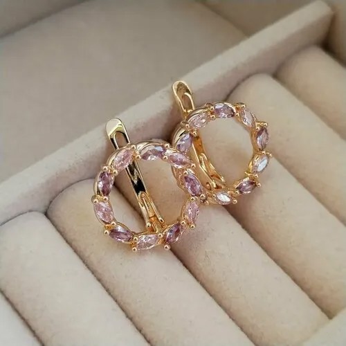 Серьги , искусственный камень, циркон, фиолетовый, золотой
