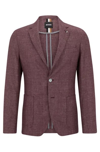 Пиджак приталенного кроя Hugo Boss Patterned Linen And Virgin Wool, темно-красный